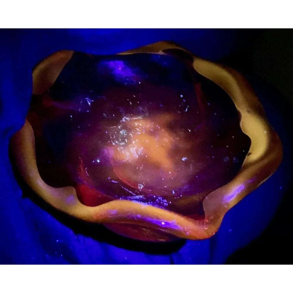 Fenton Red Amberina Swirl Textured Glass Trinket Dish Ashtray 5" Heavy Glows UV - Picture 7 of 8
